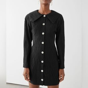 & Other Stories Textured Button Up Hourglass Mini Dress In Black, Small